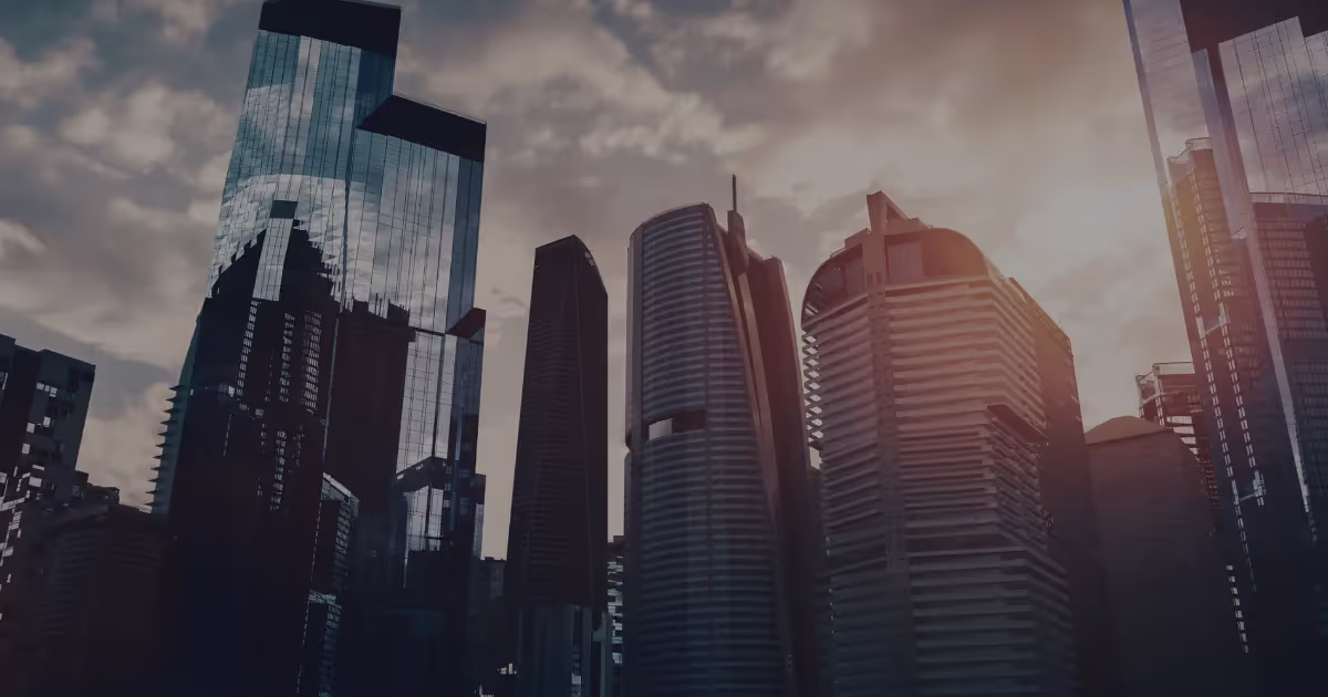 Commercial city skyline at dusk